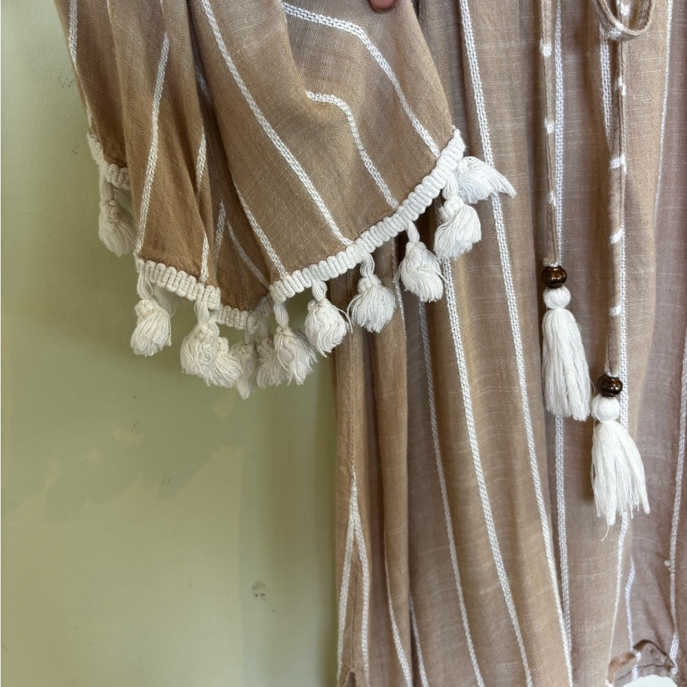 Bohemian Tan and White Striped Kimono